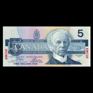 Canada, Banque du Canada, 5 dollars : 1986