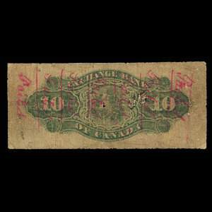 Canada, Exchange Bank of Canada, 10 dollars : 1 novembre 1872