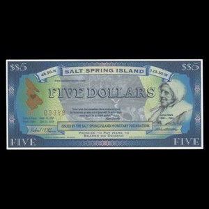 Canada, Salt Spring Island Monetary Foundation, 5 dollars : 15 septembre 2001
