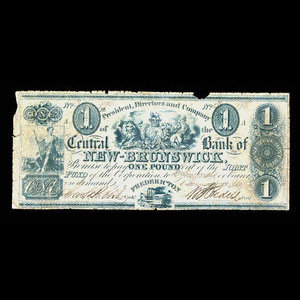 Canada, Central Bank of New Brunswick, 1 livre(anglaise) : 1 janvier 1844