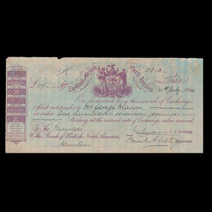 Canada, Bank of British North America, 117 livres(anglaise) : 14 juillet 1884