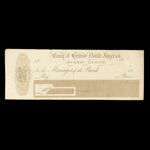 Canada, Bank of British North America, aucune dénomination : 1858