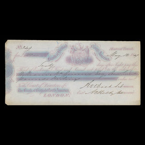 Canada, Bank of British North America, 100 livres(anglaise) : 12 mai 1847