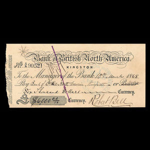 Canada, Bank of British North America, 6,000 dollars : 10 mars 1868