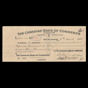 Canada, Canadian Bank of Commerce, 3,000 livres(anglaise) : 14 mars 1924