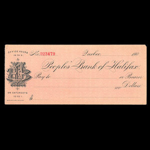 Canada, People's Bank of Halifax, aucune dénomination : 1909