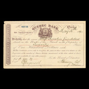 Canada, Banque de Québec, 2,000 dollars : 16 mai 1874