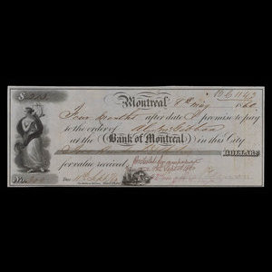 Canada, Banque de Montréal, 213 dollars : 8 mai 1860