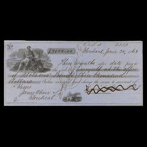 Canada, Banque de Montréal, 3,000 dollars : 30 juin 1862