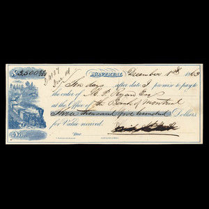 Canada, Banque de Montréal, 3,500 dollars : 1 décembre 1863