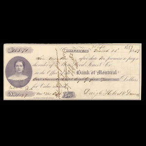 Canada, Banque de Montréal, 185 dollars, 71 cents : 22 mars 1859