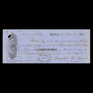 Canada, Banque du Peuple (People's Bank), 70 livres(anglaise) : 25 avril 1855