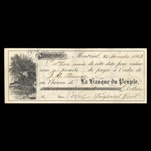 Canada, Banque du Peuple (People's Bank), 100 dollars : 25 novembre 1863