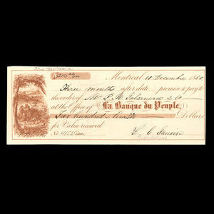 Canada, Banque du Peuple (People's Bank), 210 dollars, 22 cents : 10 décembre 1860