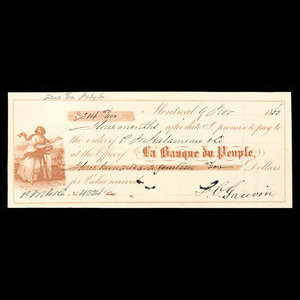 Canada, Banque du Peuple (People's Bank), 314 dollars, 47 cents : 9 novembre 1860