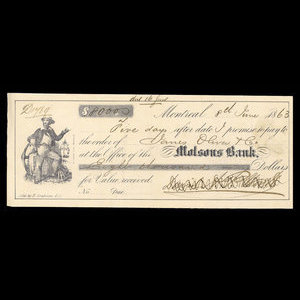 Canada, Molsons Bank, 8,000 dollars : 8 juin 1863