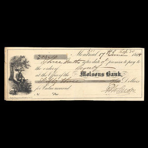 Canada, Molsons Bank, 53 dollars, 10 cents : 17 juin 1864