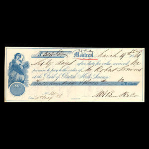 Canada, Bank of British North America, 303 dollars, 62 cents : 19 mars 1861