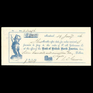 Canada, Bank of British North America, 919 dollars, 74 cents : 29 janvier 1861
