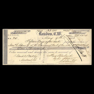 Canada, Commercial Bank of Canada, 1,000 dollars : 9 mai 1863