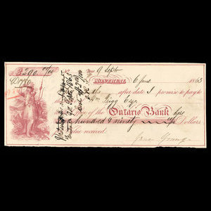 Canada, Ontario Bank, 290 dollars : 6 juin 1863