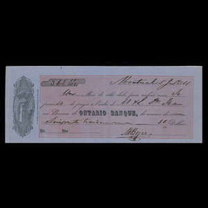 Canada, Ontario Bank, 63 dollars, 80 cents : 5 juillet 1861