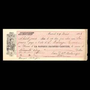 Canada, Banque Jacques-Cartier, 65 dollars : 24 mars 1863