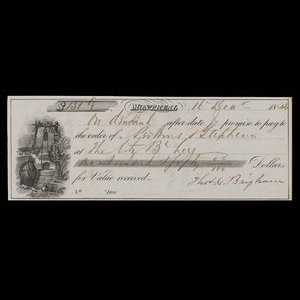 Canada, Banque de la Cité, 150 dollars : 16 décembre 1854