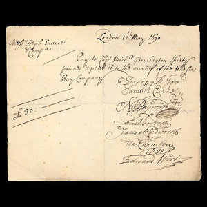 Angleterre, Compagnie de la Baie d'Hudson, 30 livres(anglaise) : 12 mai 1690