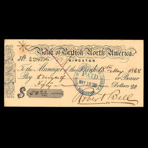 Canada, Bank of British North America, 50 dollars : 18 mai 1868