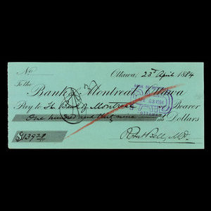Canada, Banque de Montréal, 139 dollars, 29 cents : 23 avril 1884