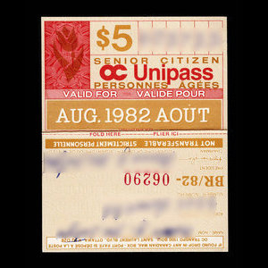 Canada, OC Transpo, 5 dollars : août 1982