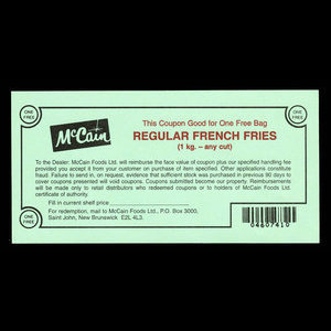 Canada, McCain Foods Ltée., 1 sac 1kg de frites : 1989