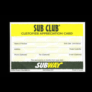 Canada, Restaurant Subway : 2004