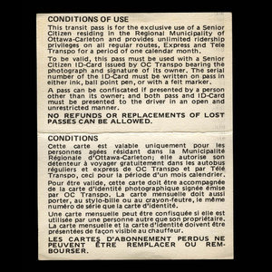 Canada, OC Transpo, 1 mois, personnes agées : 1 décembre 1983