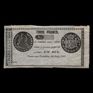 Canada, J.B. Cadieux, 3 francs : 20 juin 1837