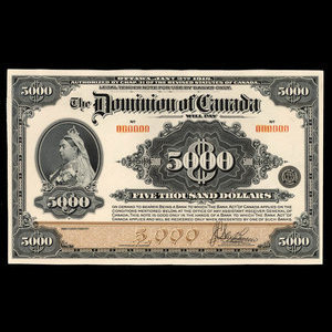 Canada, Dominion du Canada, 5,000 dollars : 2 janvier 1918