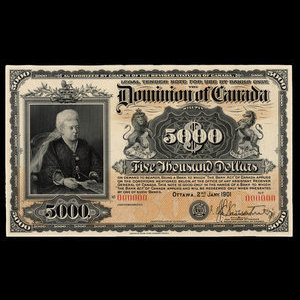 Canada, Dominion du Canada, 5,000 dollars : 2 janvier 1901