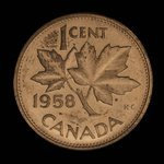 Canada, Élisabeth II, 1 cent <br /> 1958