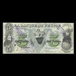 Canada, Banque du Peuple (People's Bank), 5 dollars <br /> 6 novembre 1885