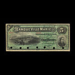 Canada, Banque Ville-Marie, 5 dollars : 2 janvier 1889