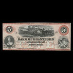 Canada, Bank of Brantford, 5 dollars <br /> 1 novembre 1859