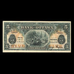 Canada, Bank of Ottawa (The), 5 dollars <br /> 1 septembre 1913