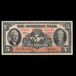 Canada, Dominion Bank, 5 dollars <br /> 3 janvier 1938