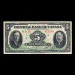 Canada, Imperial Bank of Canada, 5 dollars <br /> 3 janvier 1939
