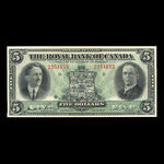 Canada, Banque Royale du Canada, 5 dollars <br /> 3 janvier 1927