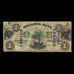Canada, Molsons Bank, 1 piastre <br /> 1 octobre 1855