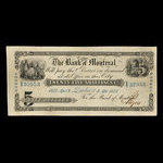 Canada, Banque de Montréal, 5 dollars <br /> 3 avril 1852