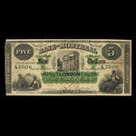 Canada, Banque de Montréal, 5 dollars <br /> 1 août 1862