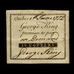 Canada, George King, 12 coppers <br /> 1 juin 1772
